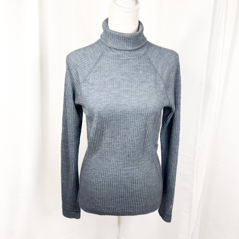 Smartwool Merino Wool Turtleneck Base Layer Women S Blue Gray Thermal Top EUC